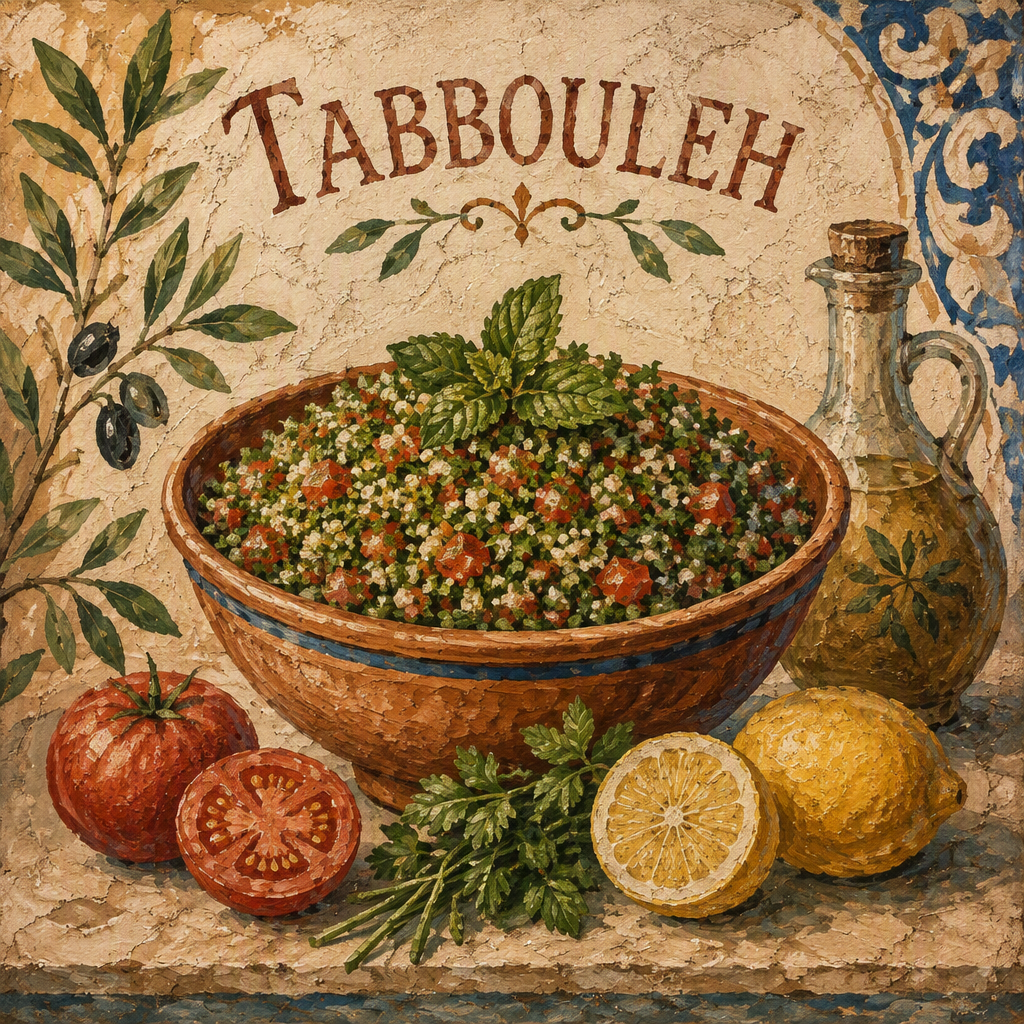 Tuoretta tabbouleh-salaattia kulhossa