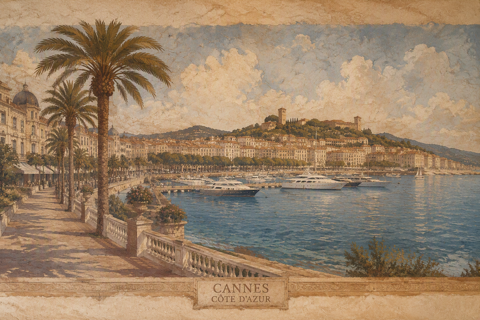 Cannesin rannikko, luksusjahdit ja palmut Cannesin rannikko, luksusjahdit ja palmut