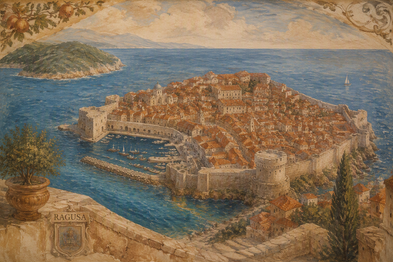 Dubrovnikin vanhakaupunki Adrianmeren rannalla Dubrovnikin vanhakaupunki Adrianmeren rannalla