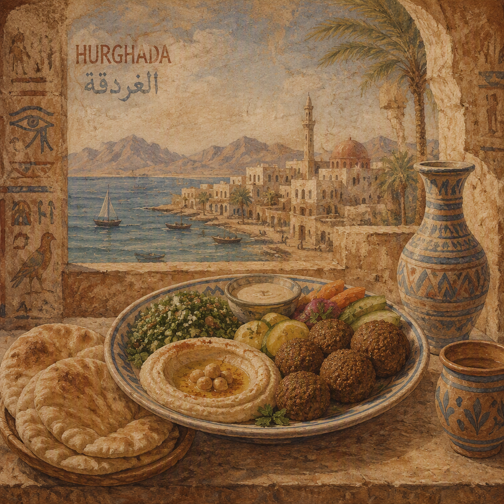 Perinteisiä egyptiläisiä meze-alkupaloja lautasella Perinteisiä egyptiläisiä meze-alkupaloja lautasella