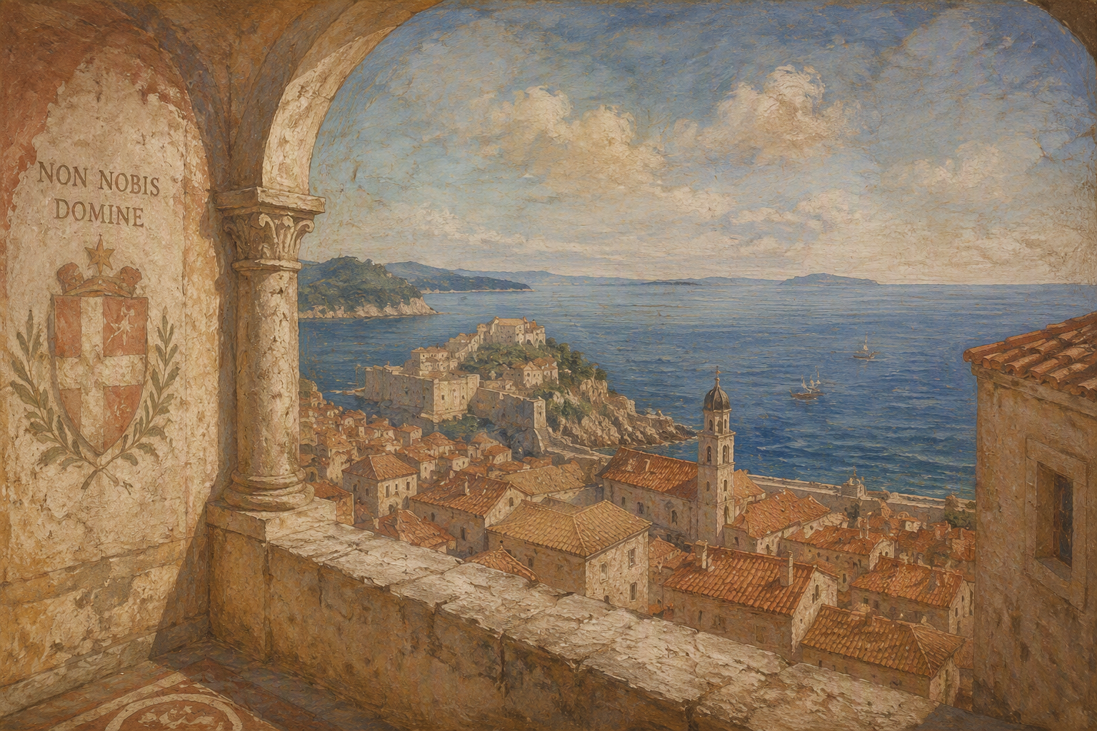 Näkymä Dubrovnikin vanhaan kaupunkiin ja merelle Näkymä Dubrovnikin vanhaan kaupunkiin ja merelle