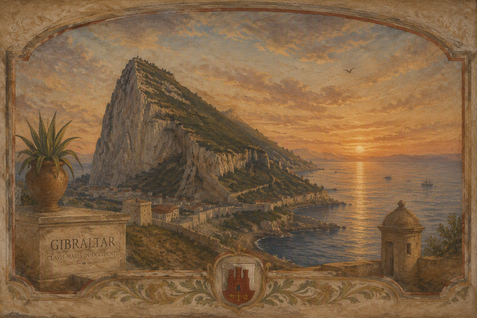 Gibraltarin vaikuttava kalkkikivivuori ja Välimeri Gibraltarin vaikuttava kalkkikivivuori ja Välimeri