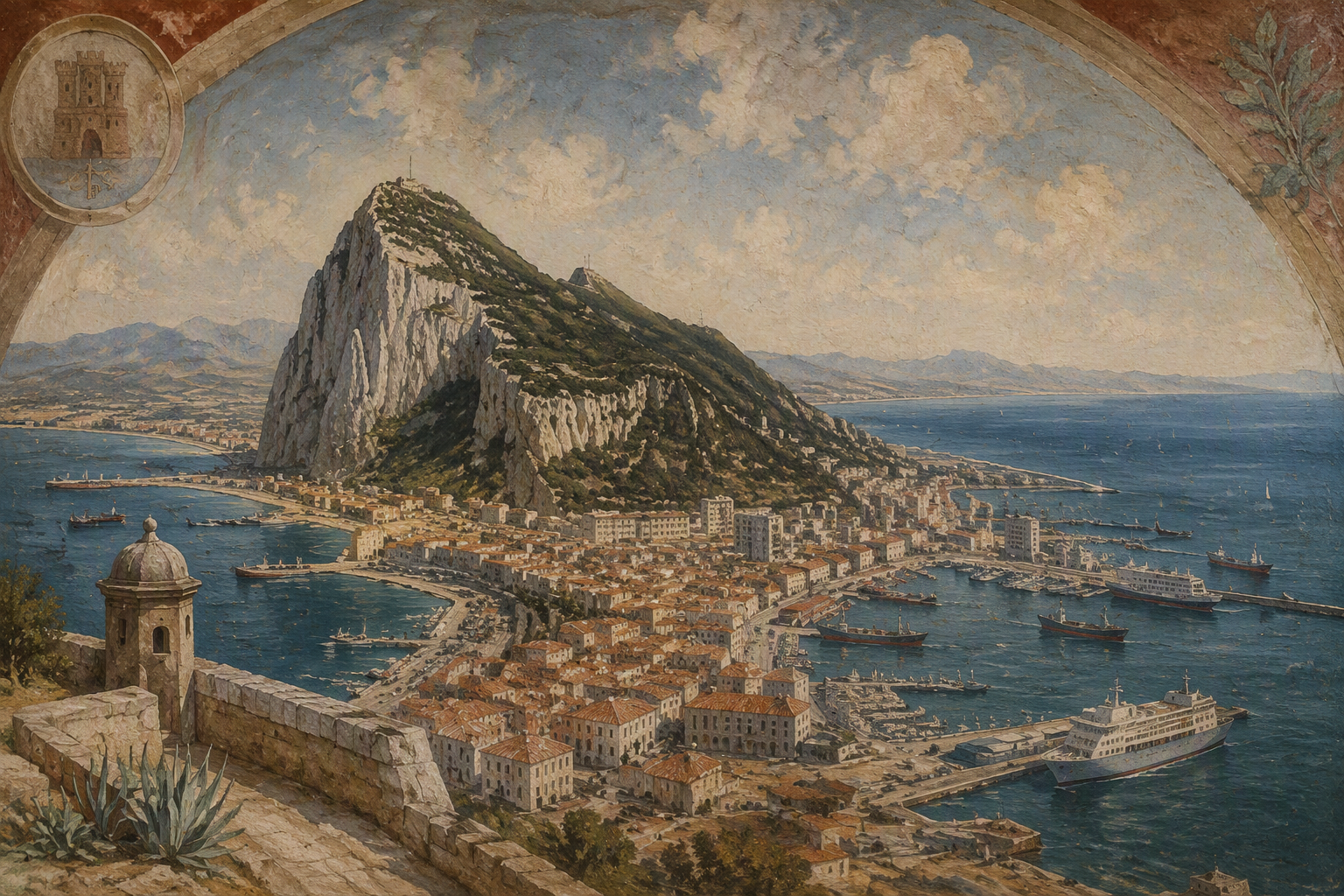 Gibraltarin kallio ja satama ilmasta nähtynä