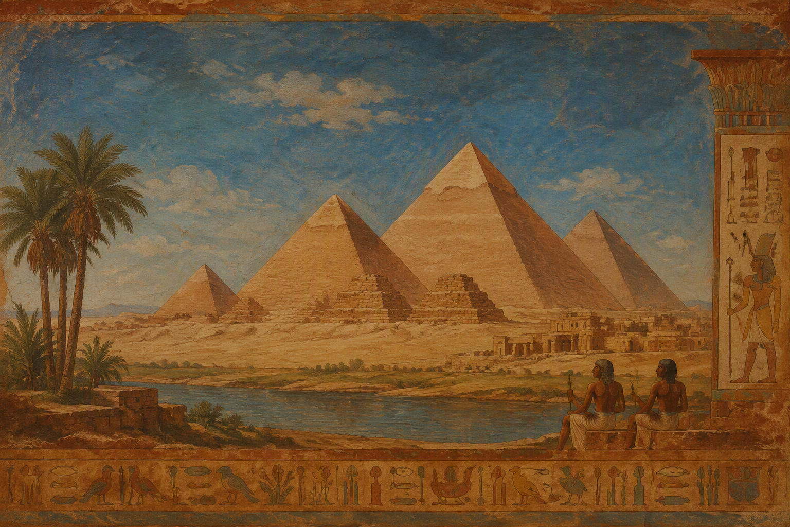 Gizan pyramidit autiomaassa kirkkaan taivaan alla Gizan pyramidit autiomaassa kirkkaan taivaan alla