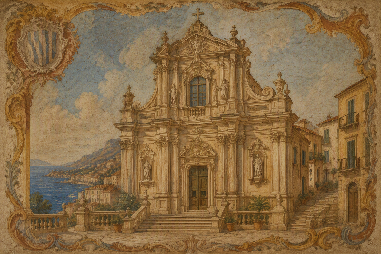 Jesuiittojen kirkon vaikuttava barokkifasadi Dubrovnikin vanhassakaupungissa