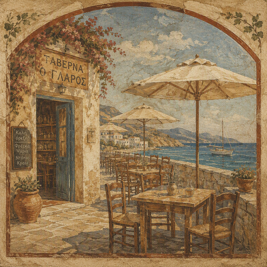 Perinteinen kreikkalainen taverna ulkoterassilla