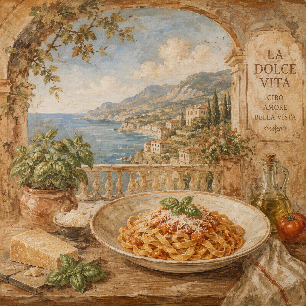 Herkullinen italialainen pasta-annos lautasella