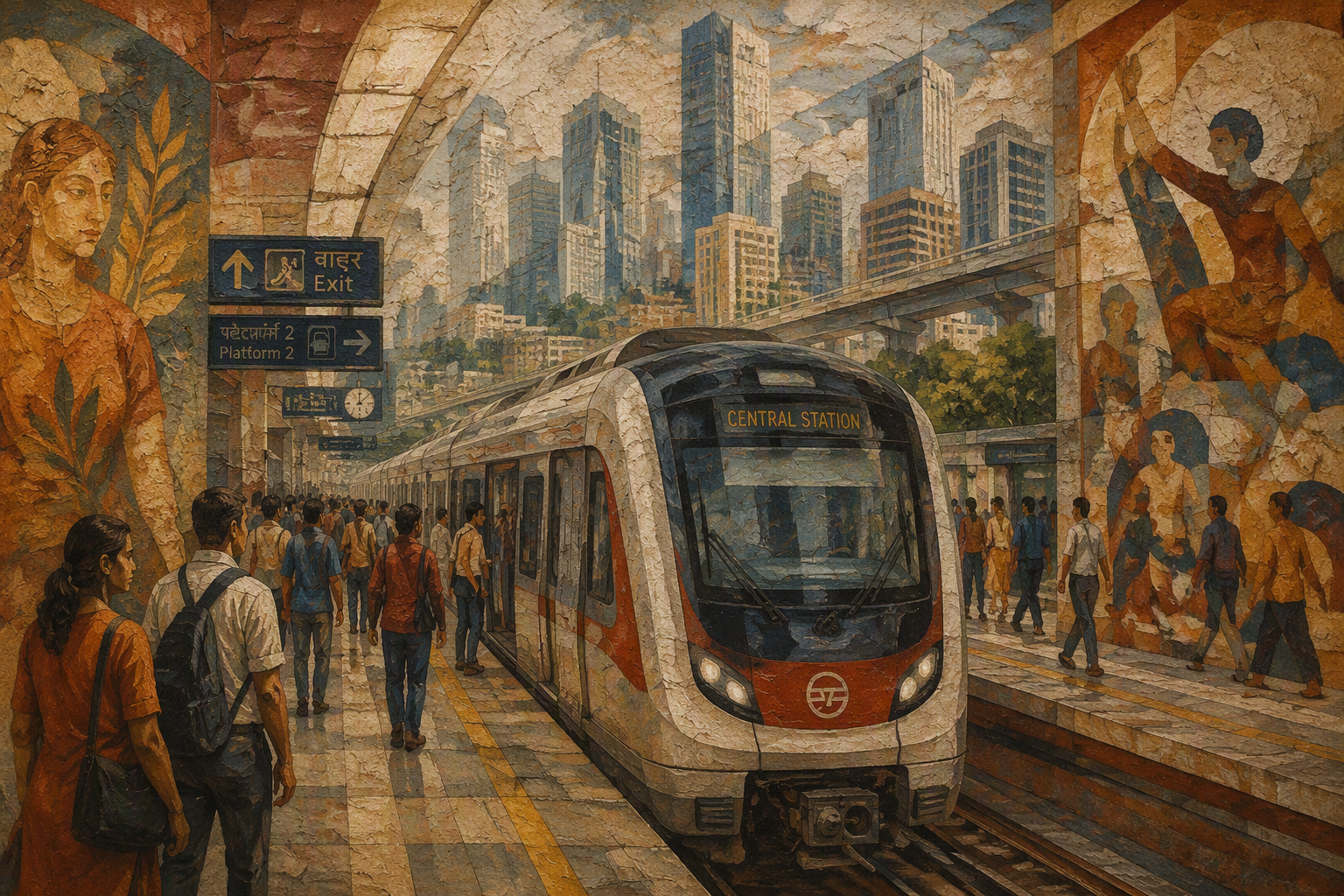 Moderni metrojuna saapuu asemalle Moderni metrojuna saapuu asemalle