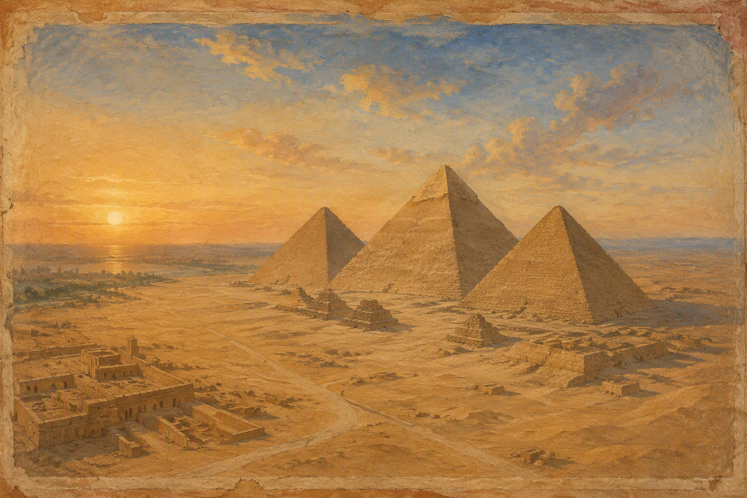 Gizan suuret pyramidit auringonlaskun aikaan Gizan suuret pyramidit auringonlaskun aikaan