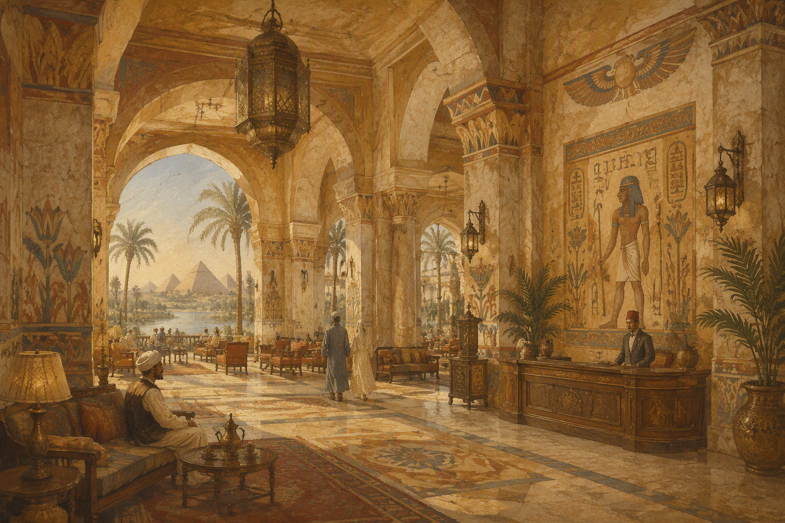 Ylellinen hotellin aula Egyptissä Ylellinen hotellin aula Egyptissä