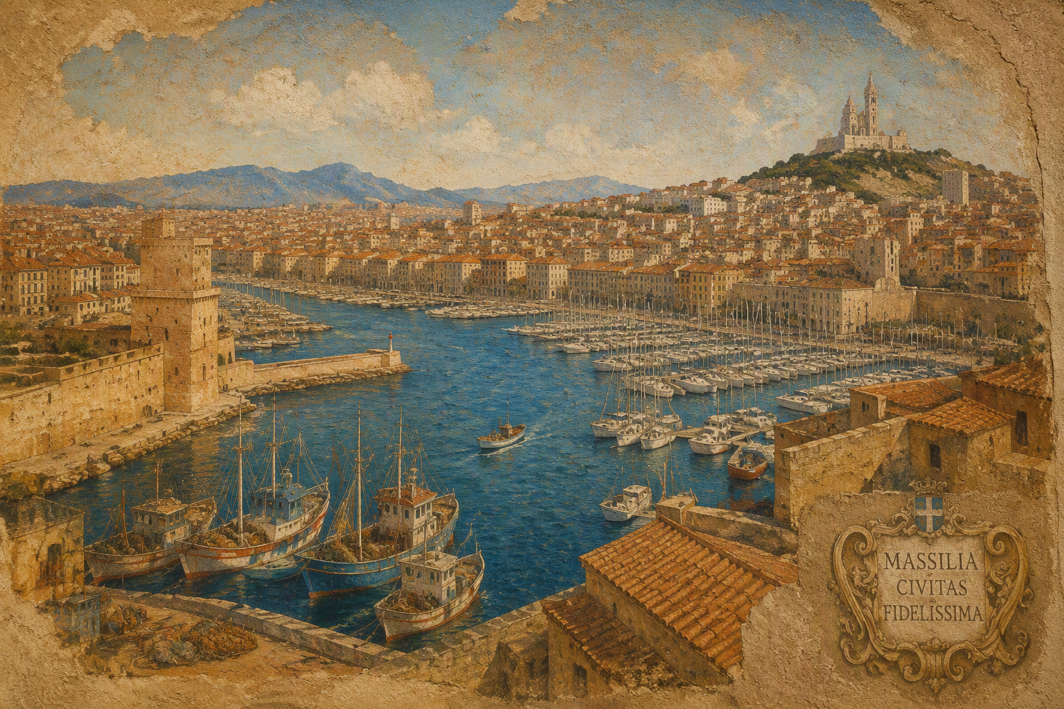 Marseillen vanha satama ja veneitä laiturissa Marseillen vanha satama ja veneitä laiturissa