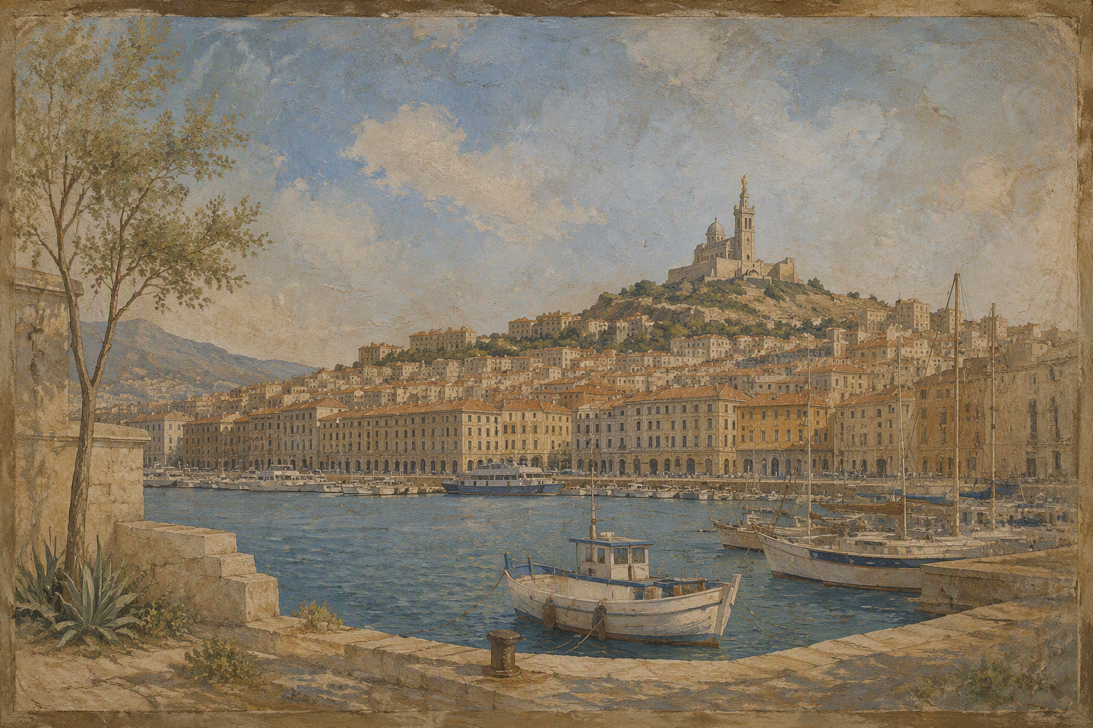 Marseillen satama-alue ja kaupunkinäkymä