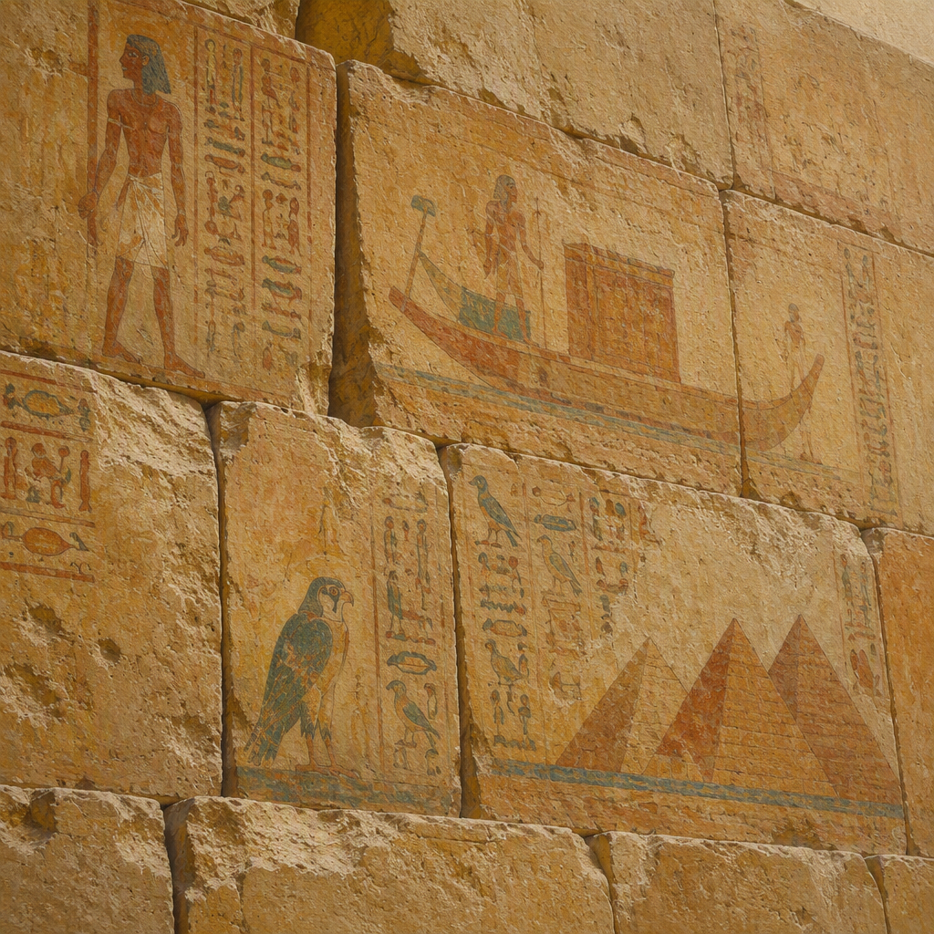 Lähikuva pyramidin kalkkikivipinnasta