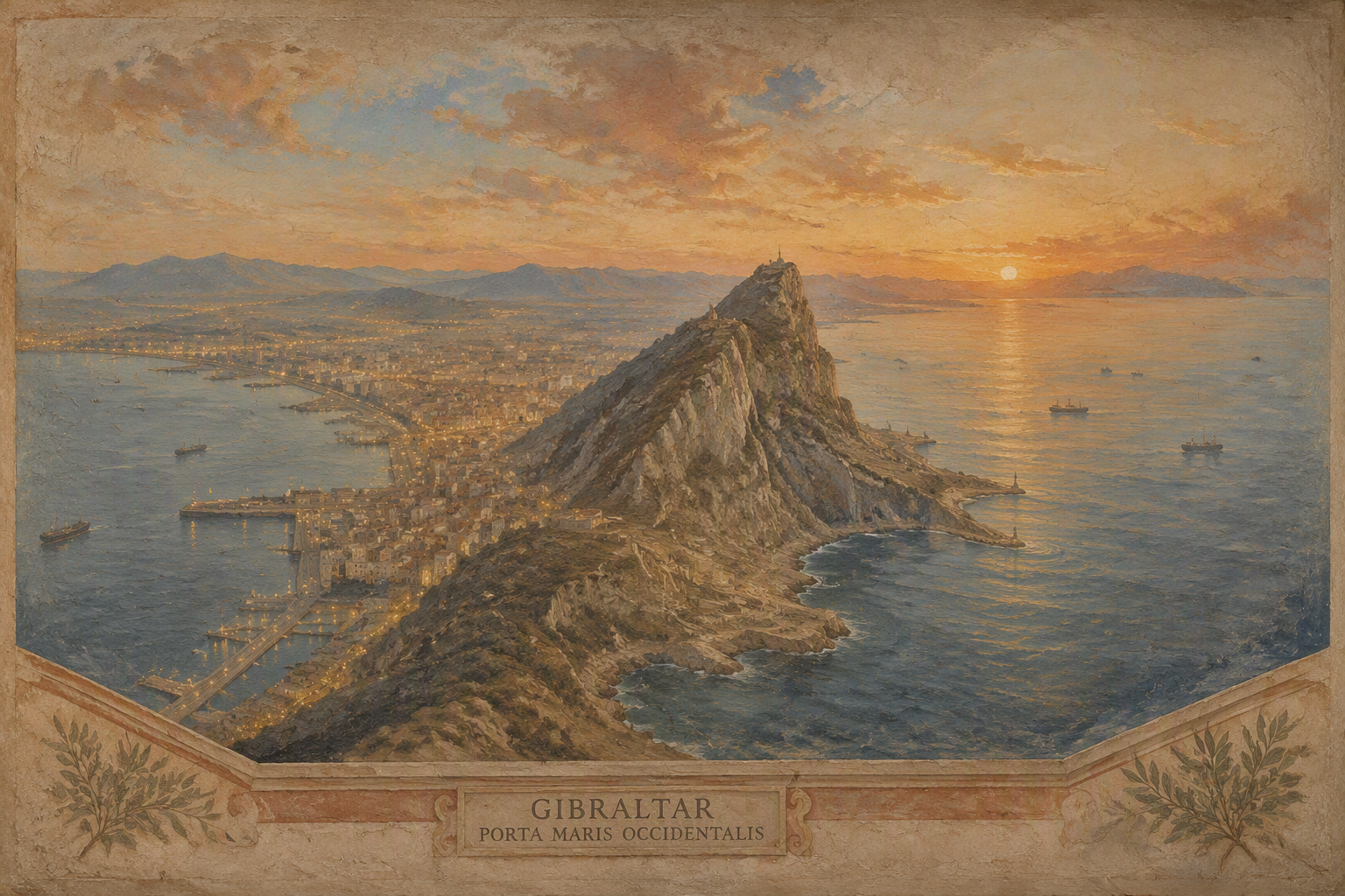 Gibraltarin kalliota ympäröivä kaupunki ja Välimeri