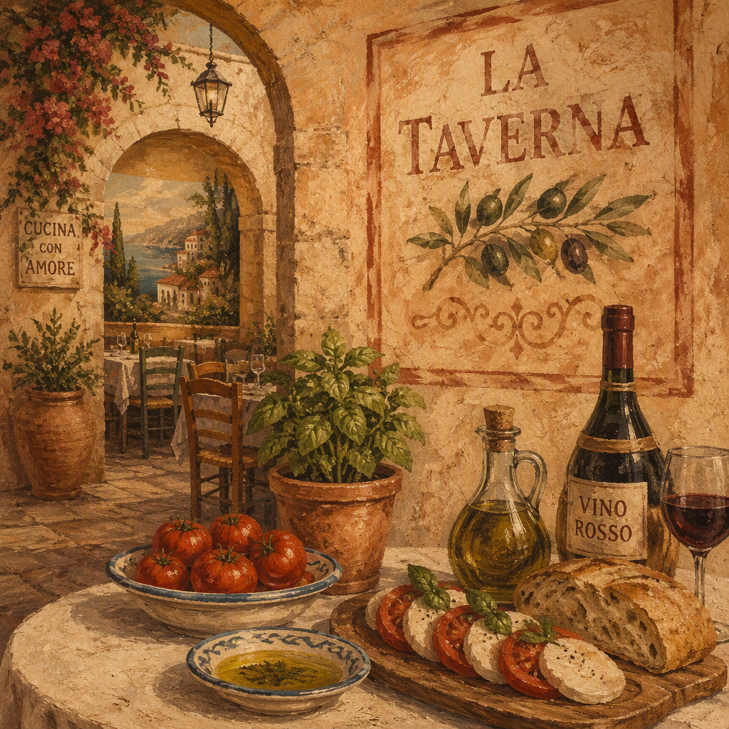 Tunnelmallinen italialainen kasvisravintola sisätiloissa Tunnelmallinen italialainen kasvisravintola sisätiloissa