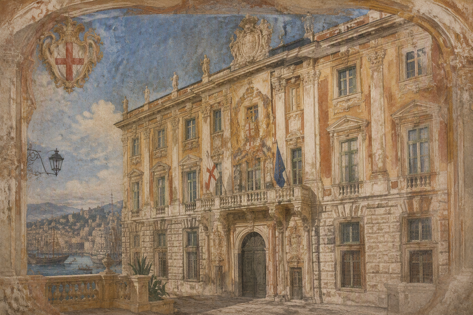 Palazzo Ducalen näyttävä historiallinen julkisivu Genovassa Palazzo Ducalen näyttävä historiallinen julkisivu Genovassa