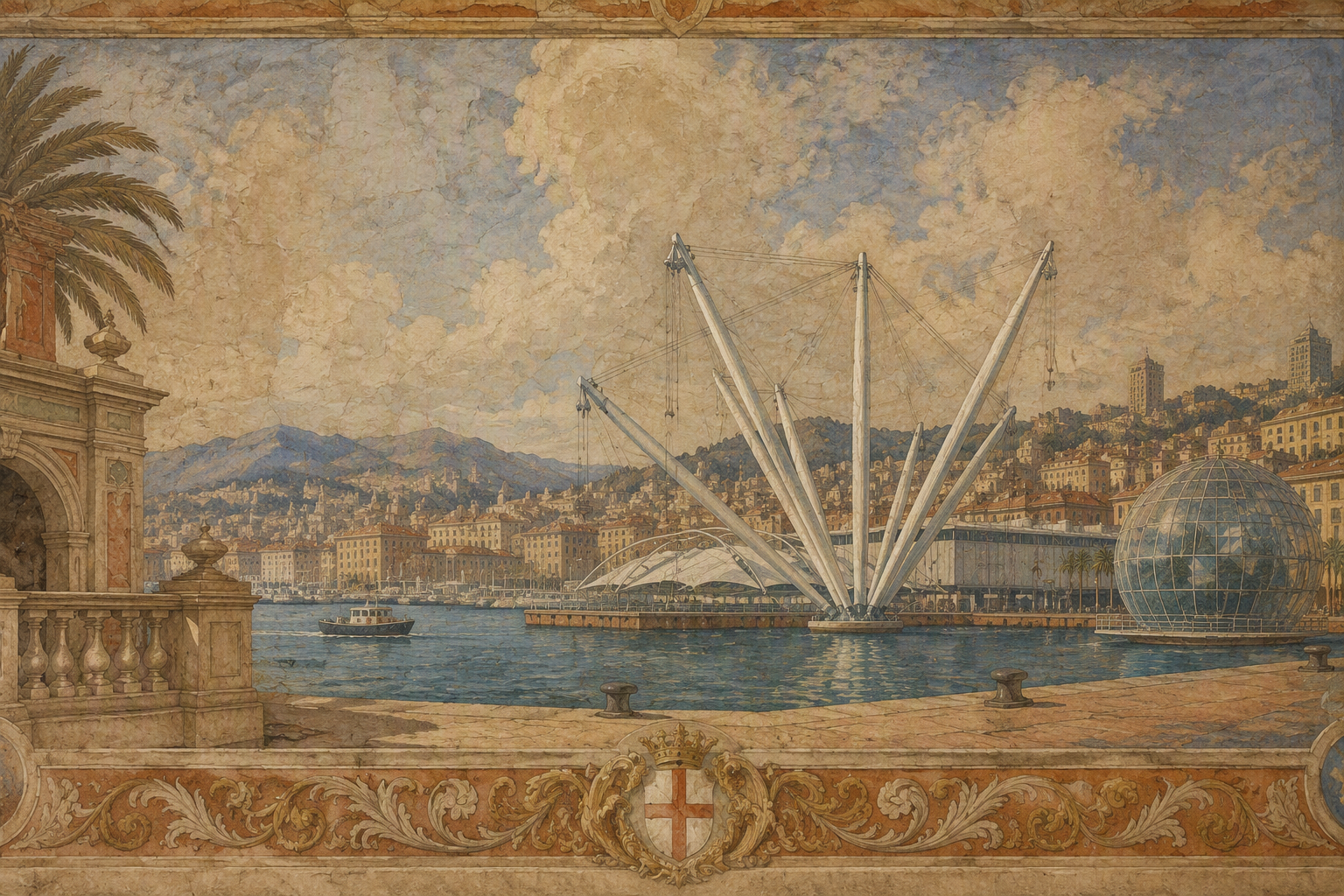 Genovan satama-alue Porto Antico aurinkoisena päivänä Genovan satama-alue Porto Antico aurinkoisena päivänä