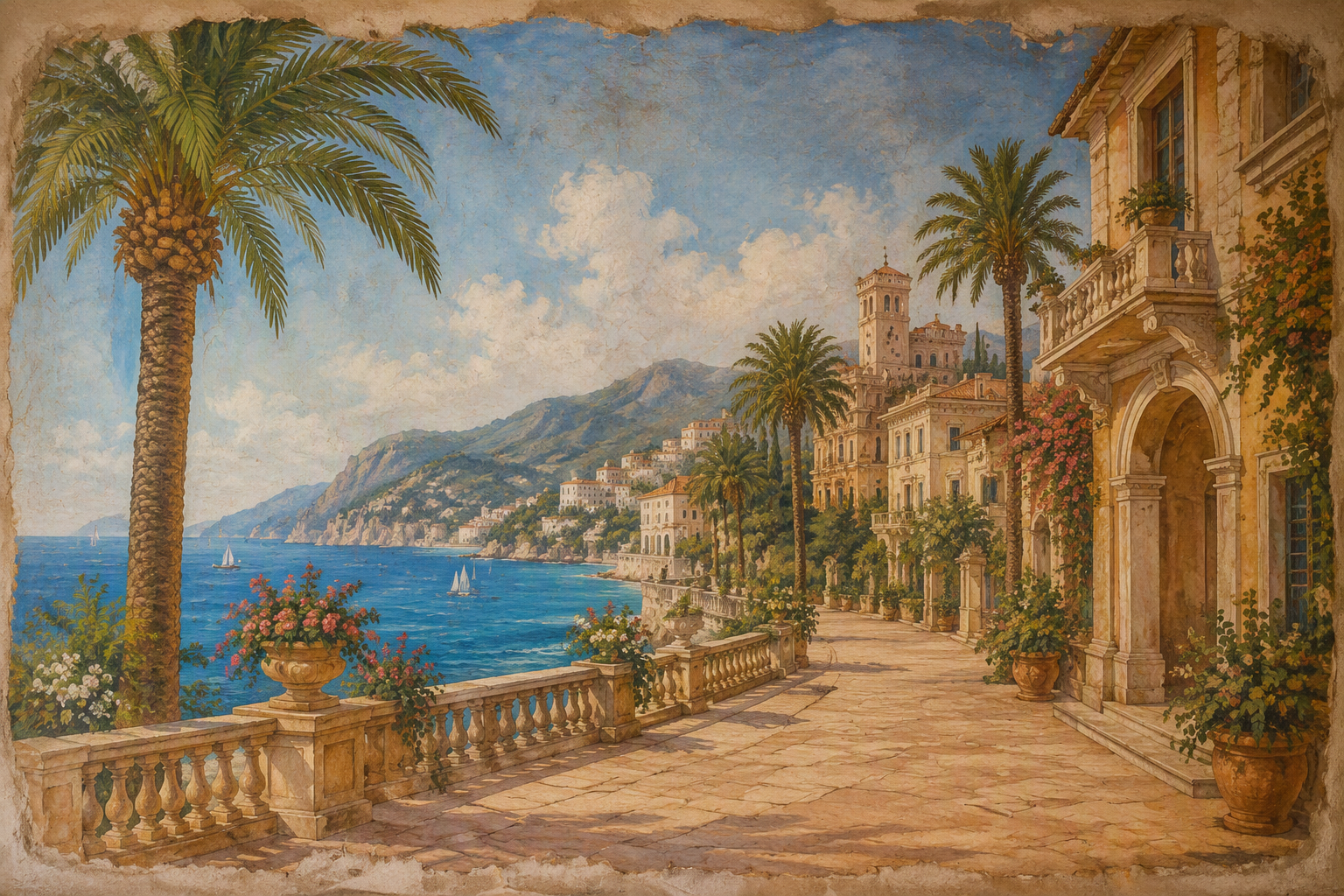 Cannesin rantabulevardi ja palmut meren rannalla Cannesin rantabulevardi ja palmut meren rannalla