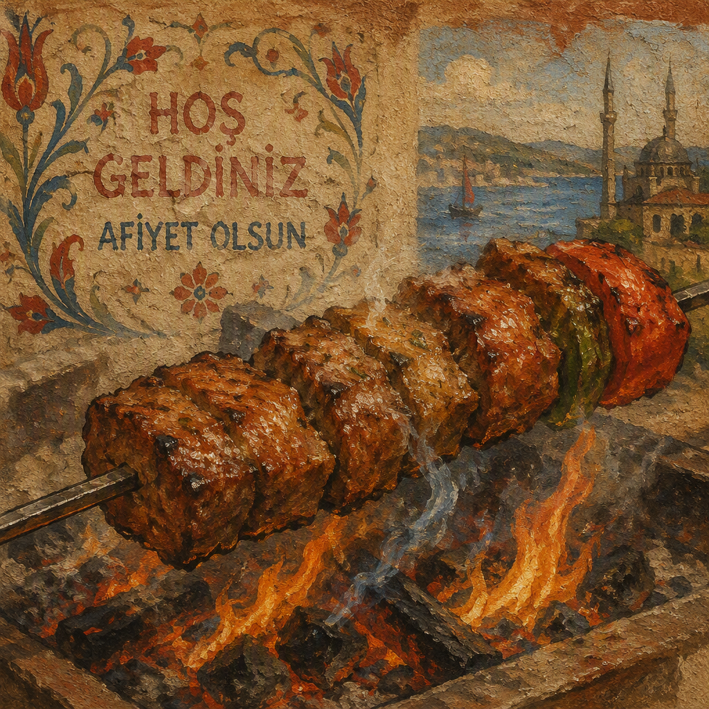 Grillattua kebabia vartaassa avotulella Grillattua kebabia vartaassa avotulella